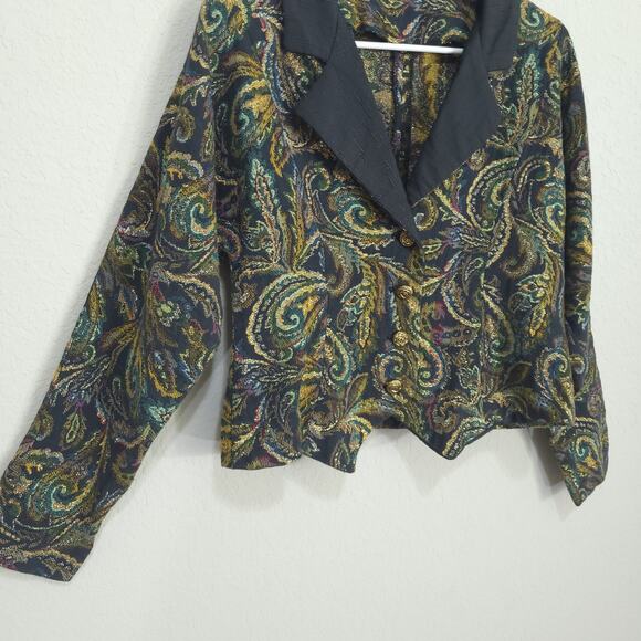 Vintage Cropped Blazer Womens Small Gold Metallic Party Glam Holiday Cocktail - Picture 7 of 9